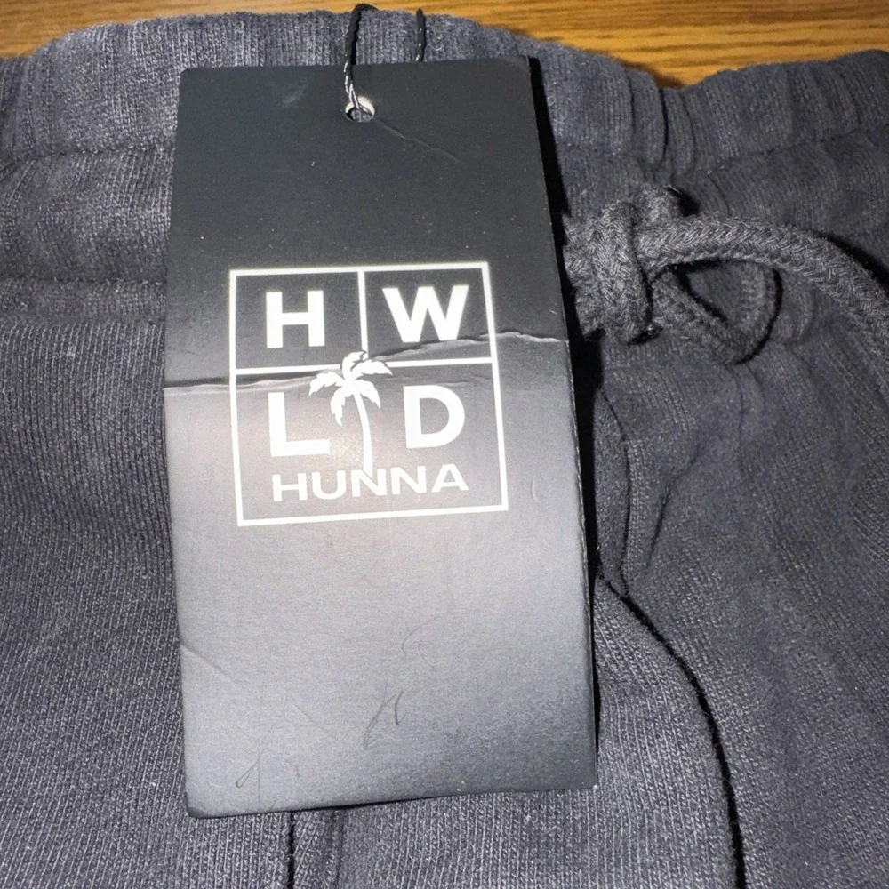 NWT Hollywood Hunna HWLD Black Sweat Pants M/L Streetwear Thick‎ Ruff Hem 32x32
